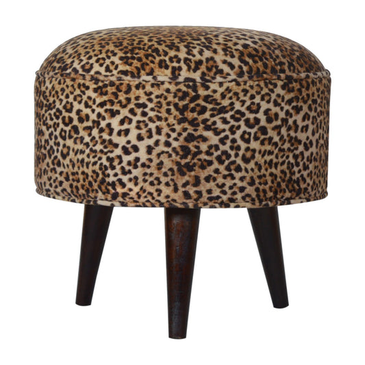 Round Footstool With Leopard Print