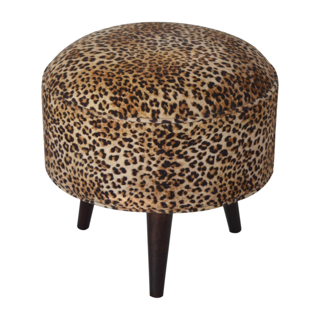 Round Footstool With Leopard Print