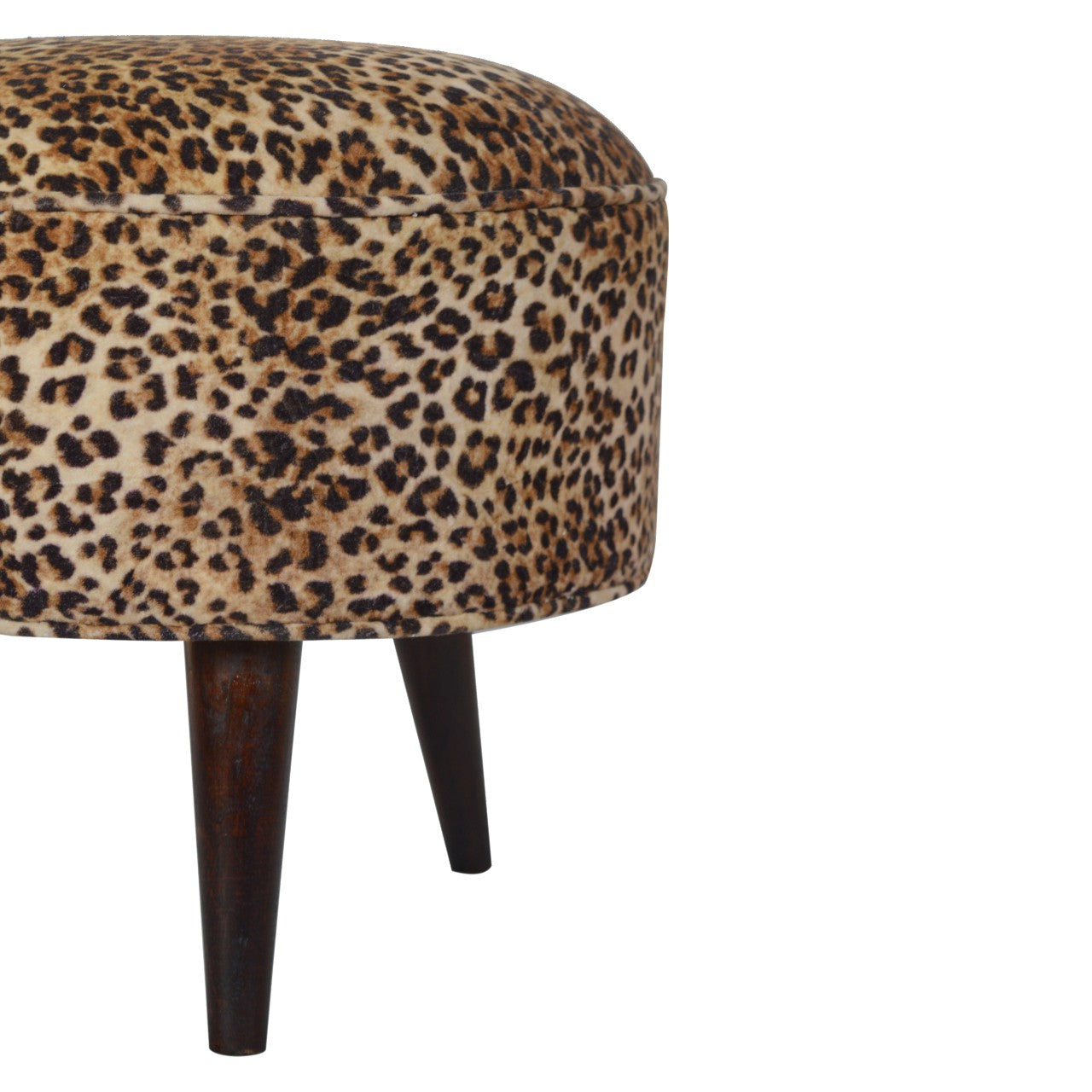 Round Footstool With Leopard Print