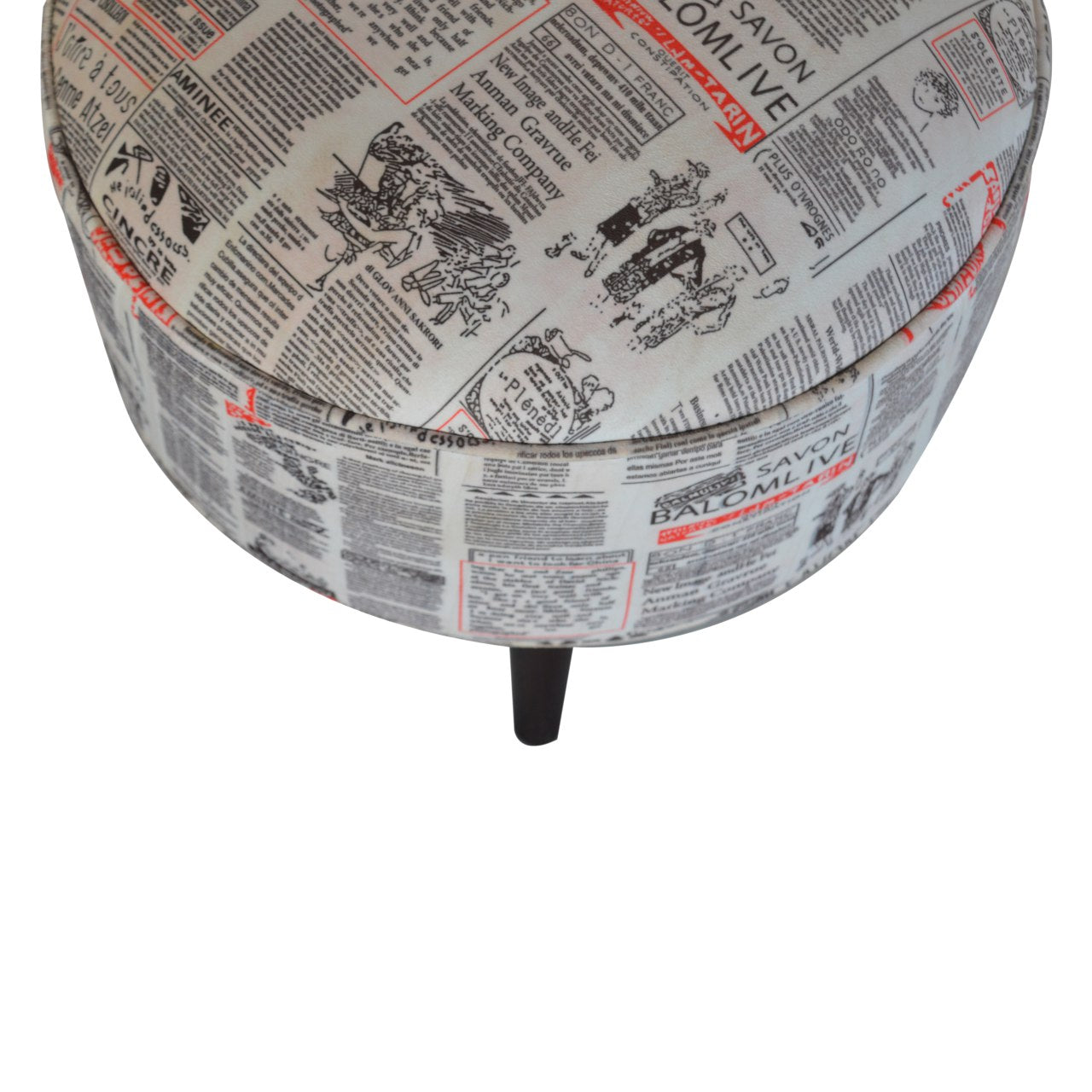 Round Footstool With News Print Velvet