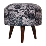 Round Footstool with Floral Print