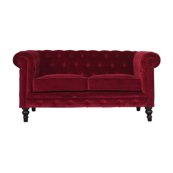 Chesterfield Wine Red Velvet Loveseat