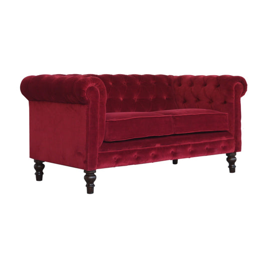 Chesterfield Wine Red Velvet Loveseat