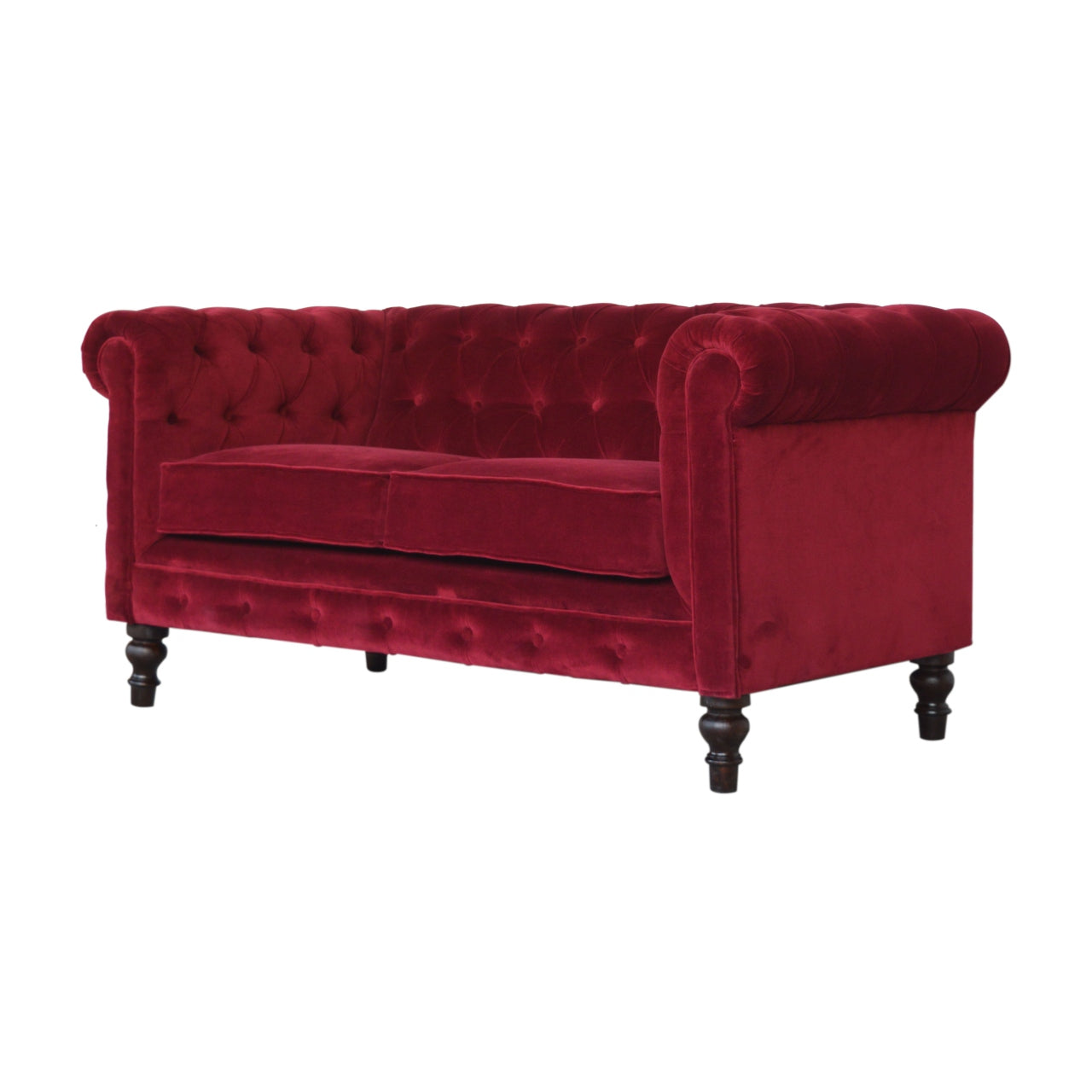 Chesterfield Wine Red Velvet Loveseat