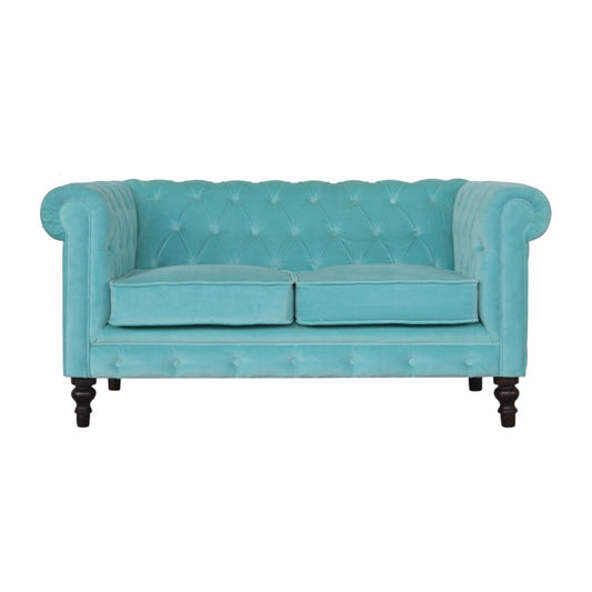 Chesterfield Aqua Velvet Loveseat