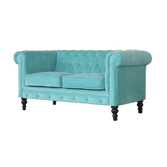 Chesterfield Aqua Velvet Loveseat