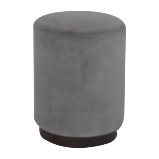 Medium Grey Velvet Footstool with Wooden Base