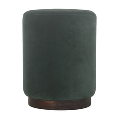 Medium Emerald Green Velvet Footstool with Wooden Base