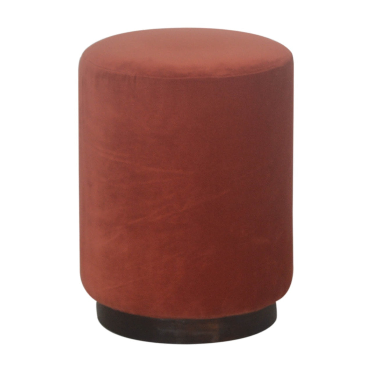 Medium Rust Velvet Footstool with Wooden Base