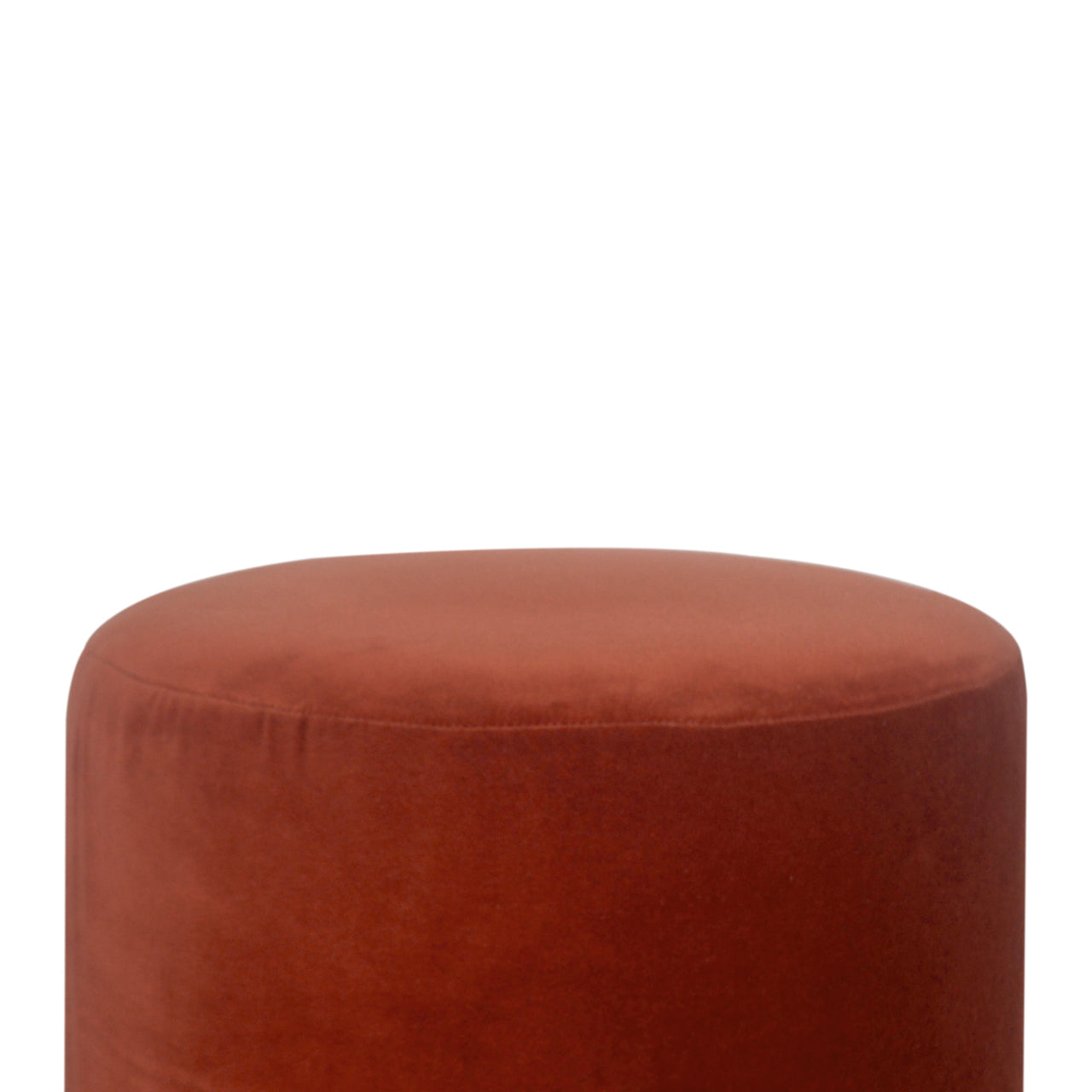 Medium Rust Velvet Footstool with Wooden Base