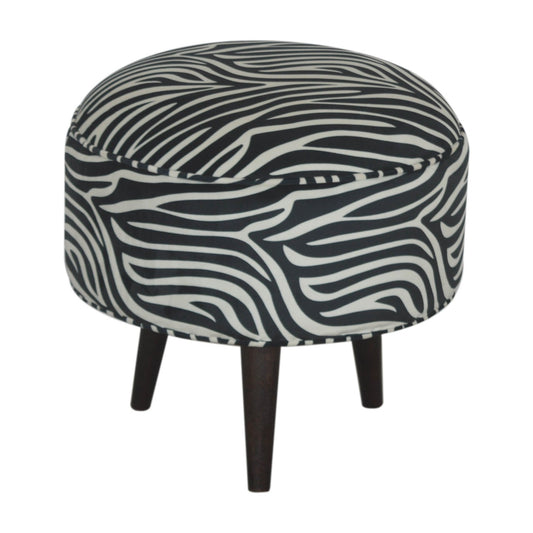 Round Footstool With Zebra Print