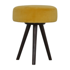 Round Tripod Footstool In Mustard Velvet