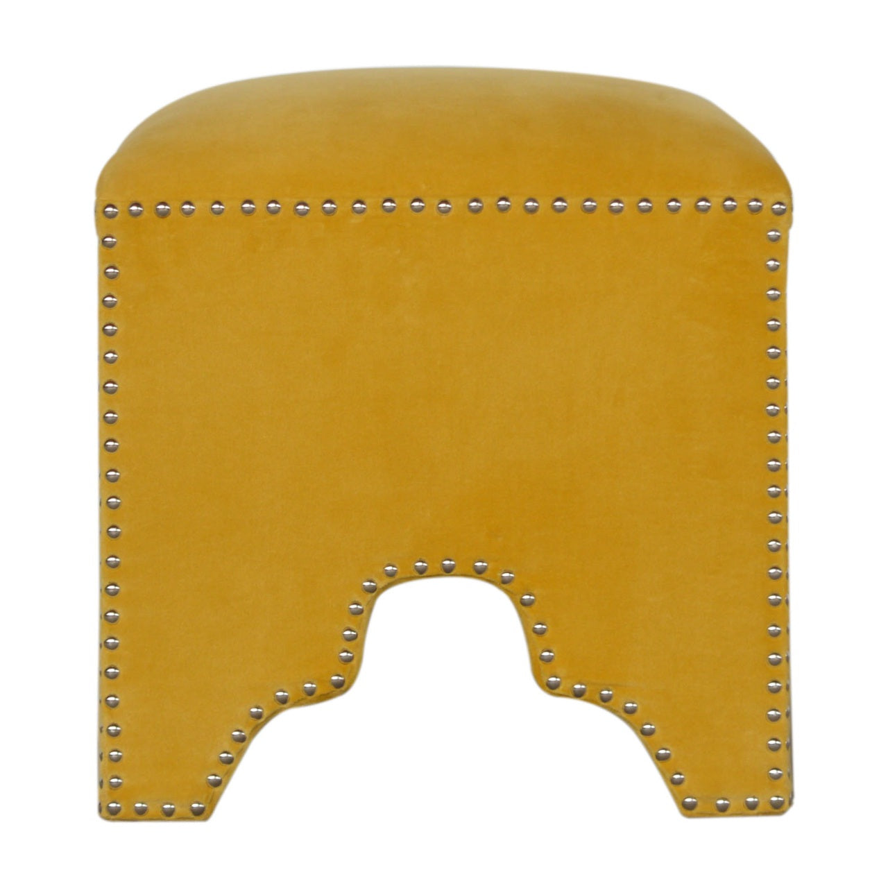 Studded Footstool in Mustard Velvet