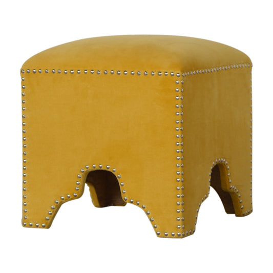 Studded Footstool in Mustard Velvet