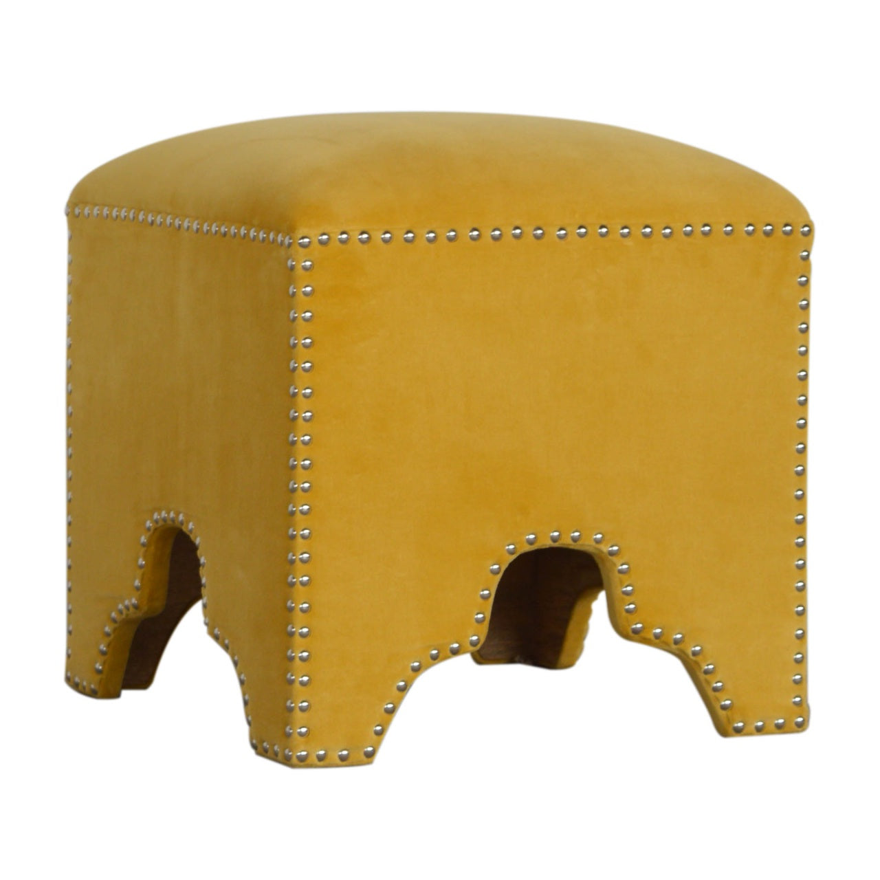 Studded Footstool in Mustard Velvet