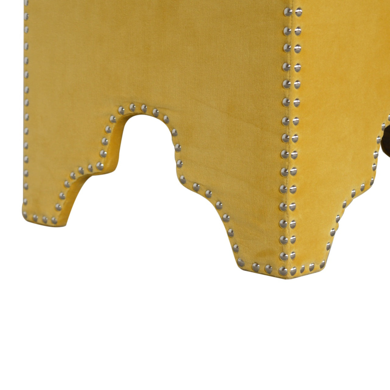 Studded Footstool in Mustard Velvet