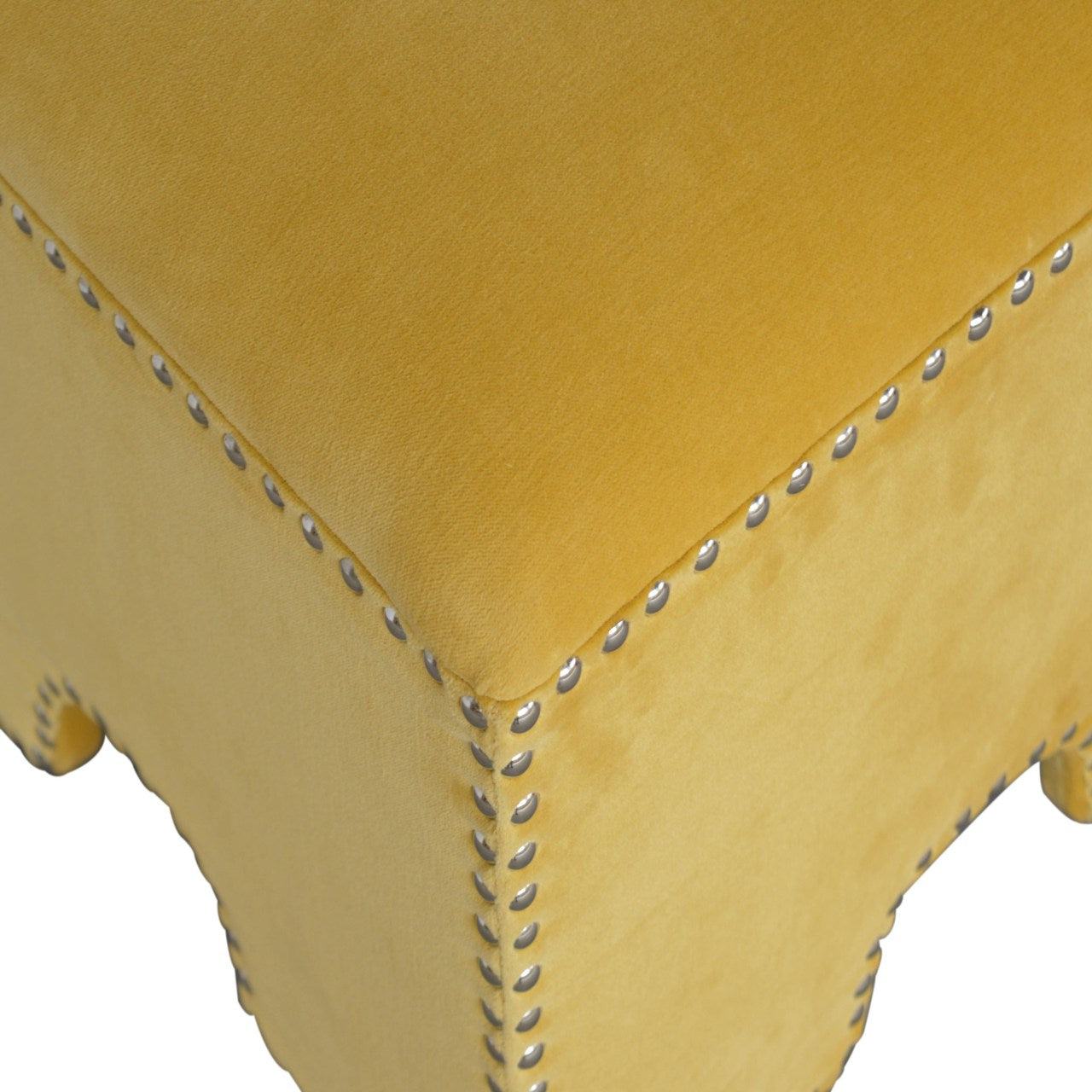 Studded Footstool in Mustard Velvet