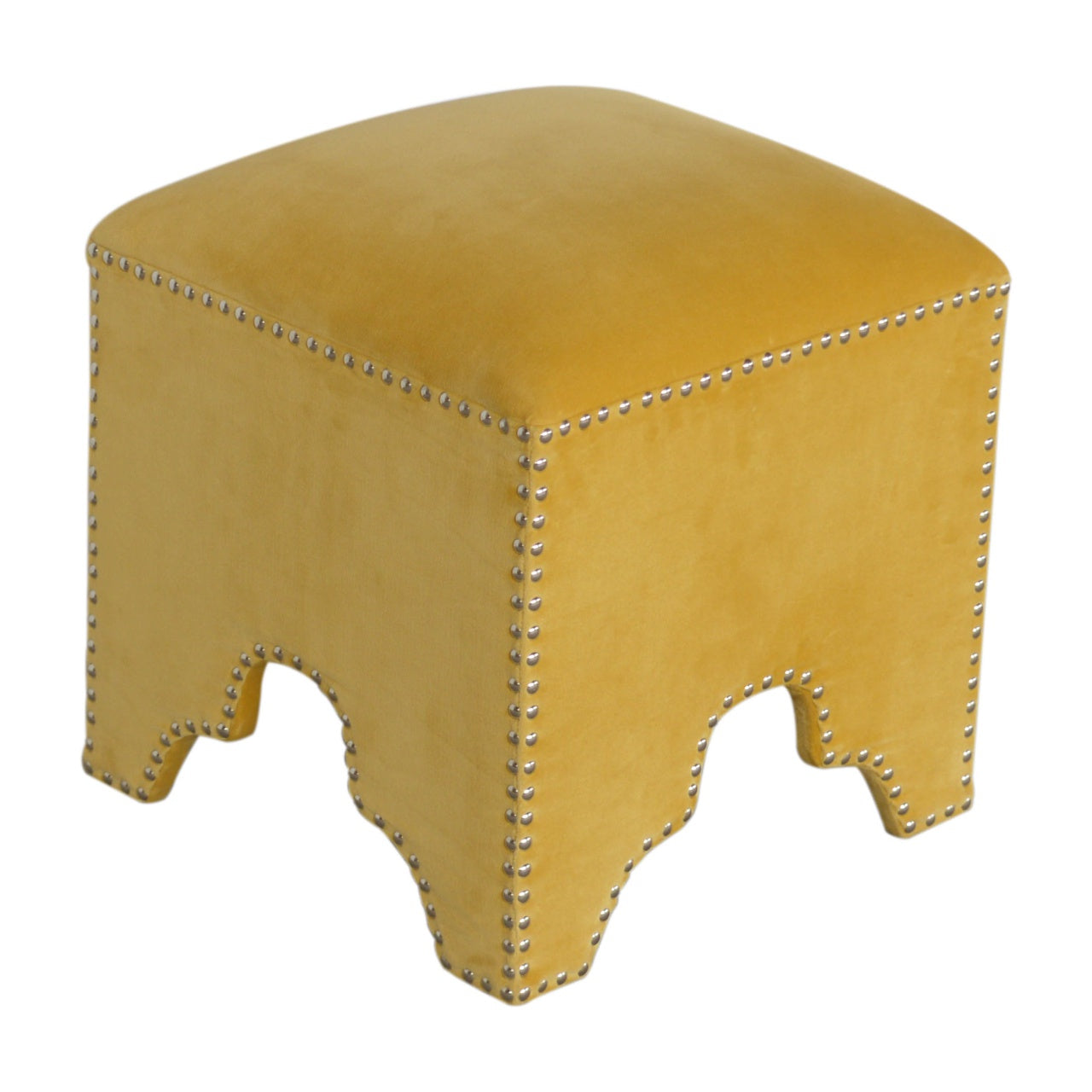 Studded Footstool in Mustard Velvet