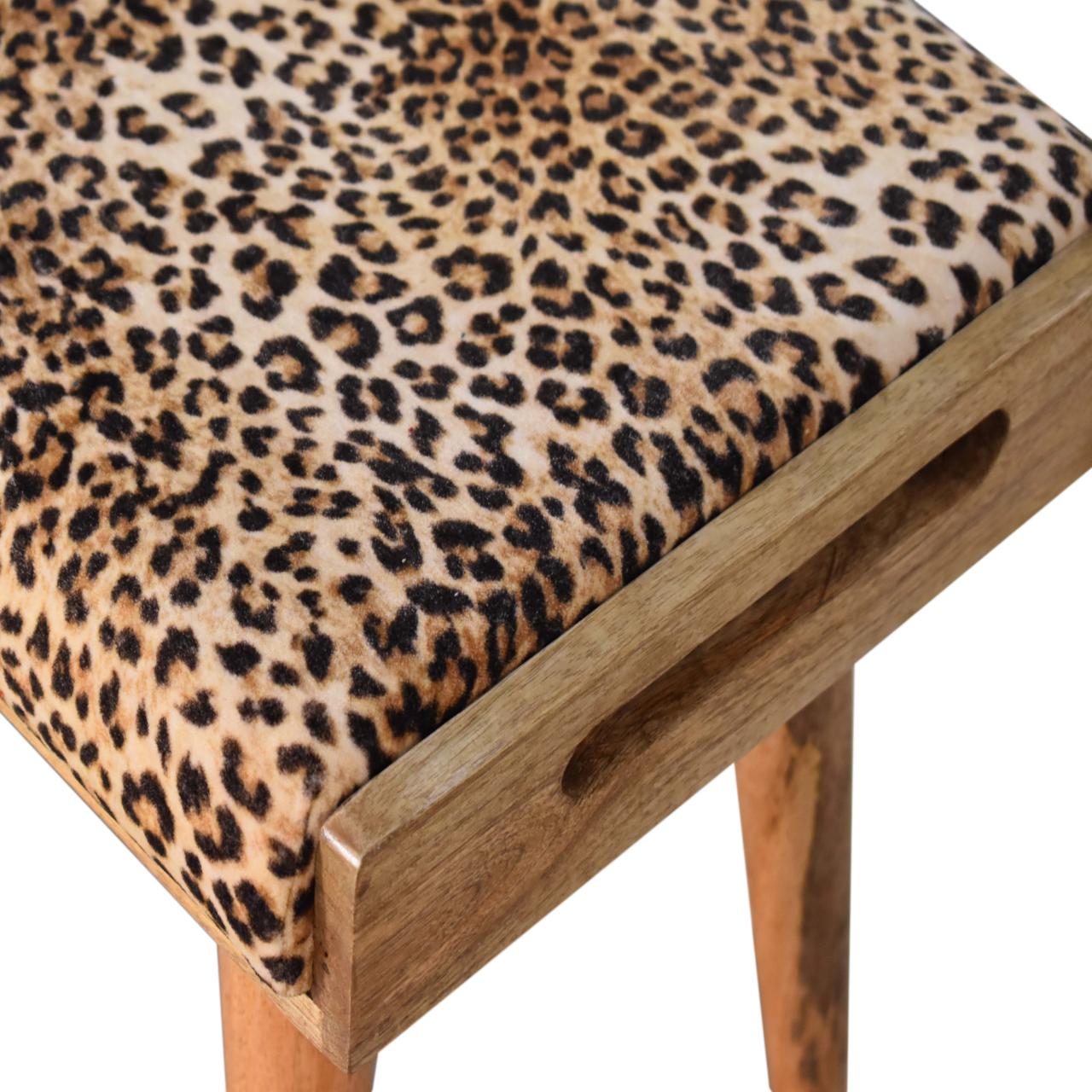 Tray Style Footstool in Leopard Velvet