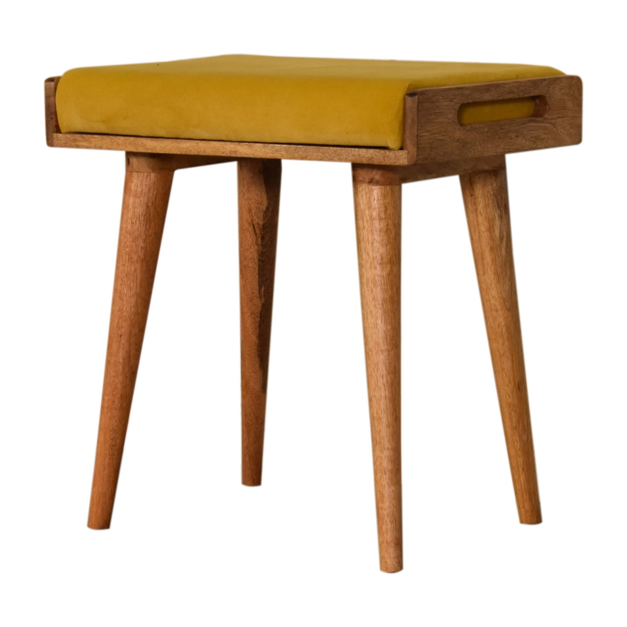 Tray Style Footstool in Mustard Velvet