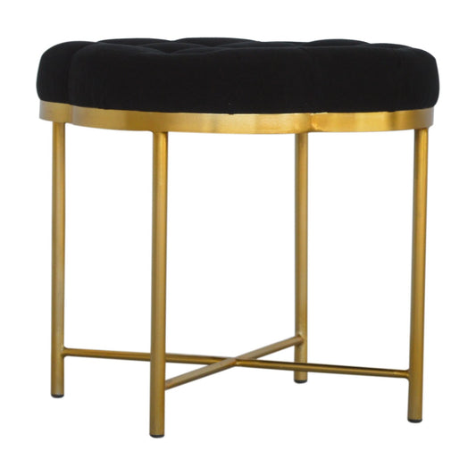 Clover Footstool in Black Velvet