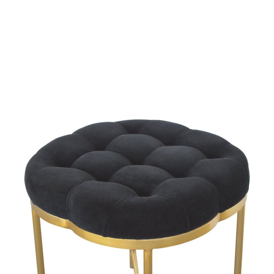 Clover Footstool in Black Velvet