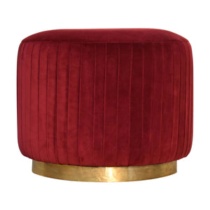 Pleated Footstool in Wine Red Velvet with Gold Base