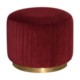 Pleated Footstool in Wine Red Velvet with Gold Base