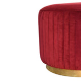 Pleated Footstool in Wine Red Velvet with Gold Base