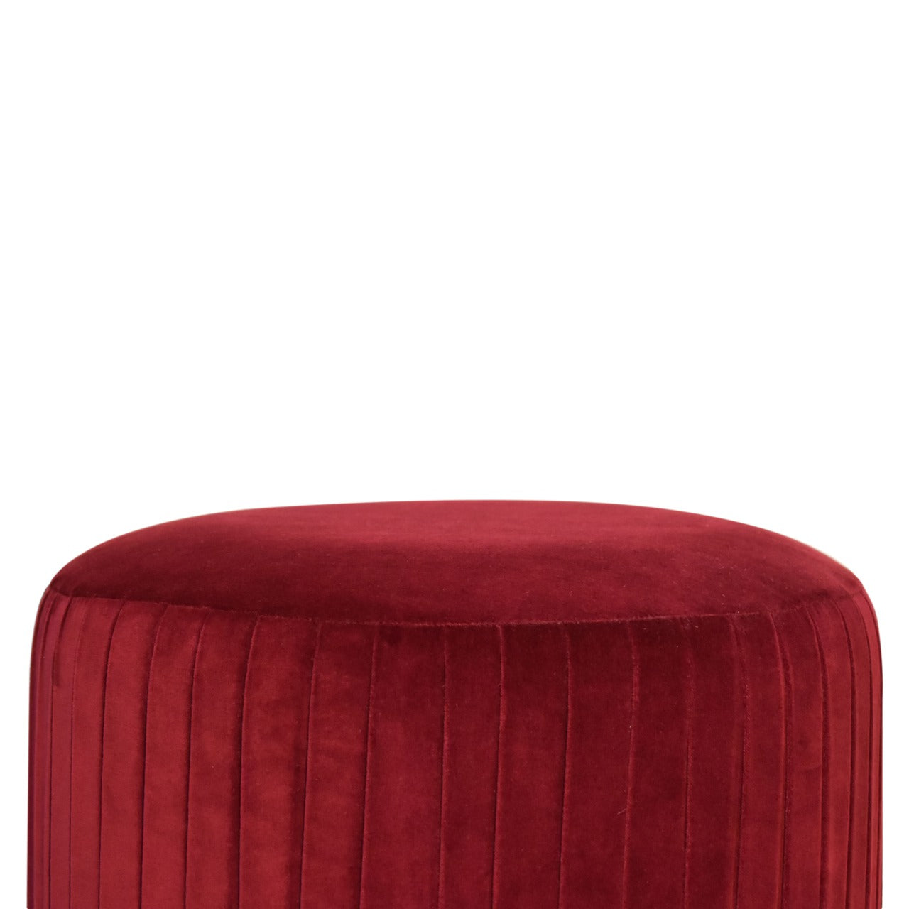 Pleated Footstool in Wine Red Velvet with Gold Base