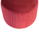 Pleated Footstool in Wine Red Velvet with Gold Base