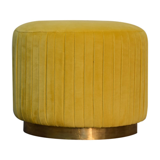 Pleated Footstool in Mustard Velvet with Gold Base