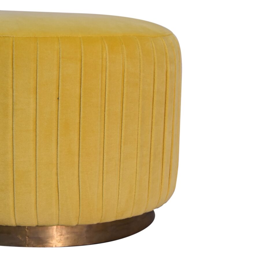 Pleated Footstool in Mustard Velvet with Gold Base