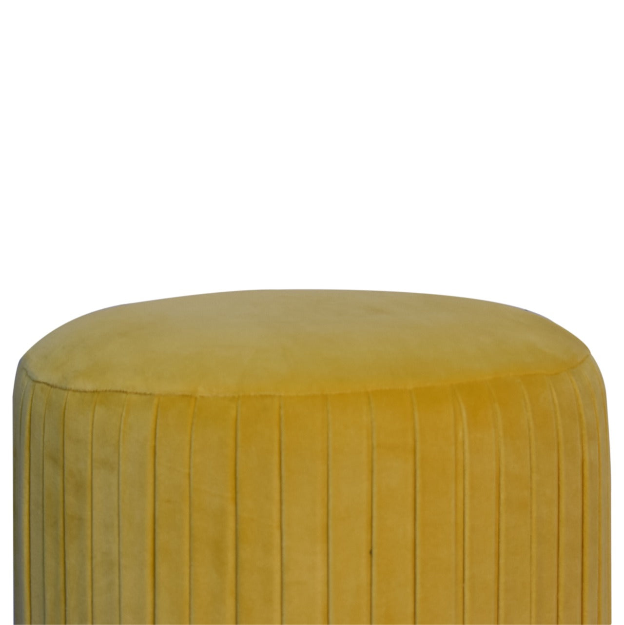 Pleated Footstool in Mustard Velvet with Gold Base