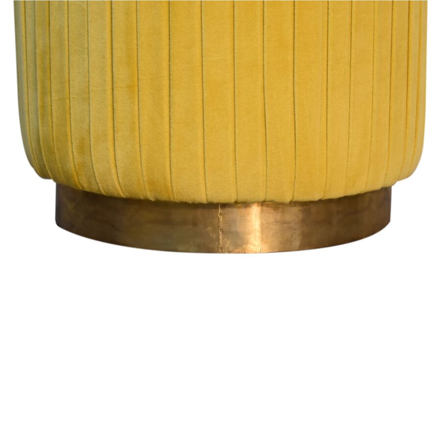 Pleated Footstool in Mustard Velvet with Gold Base