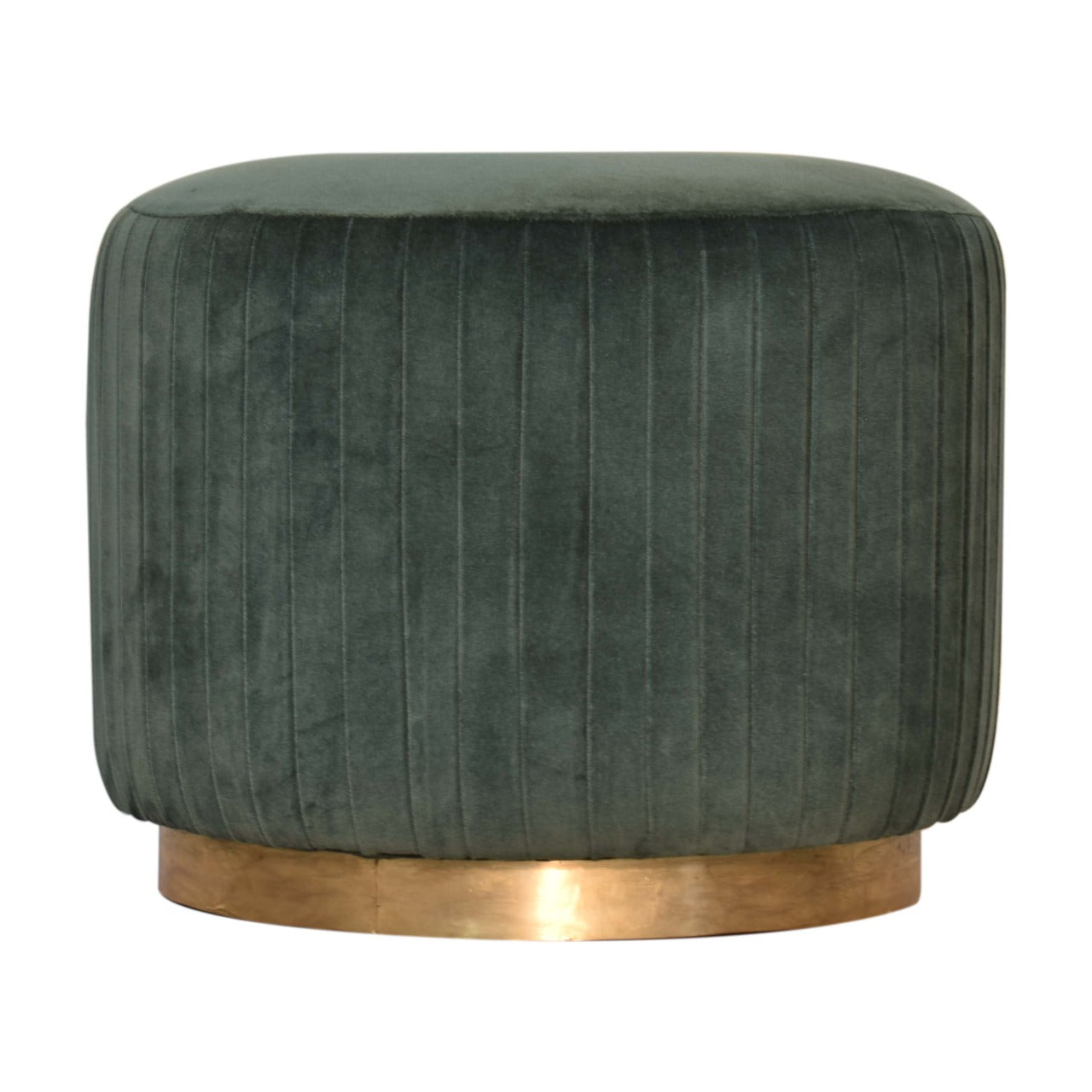 Pleated Footstool in Emerald Green Velvet with Gold Base