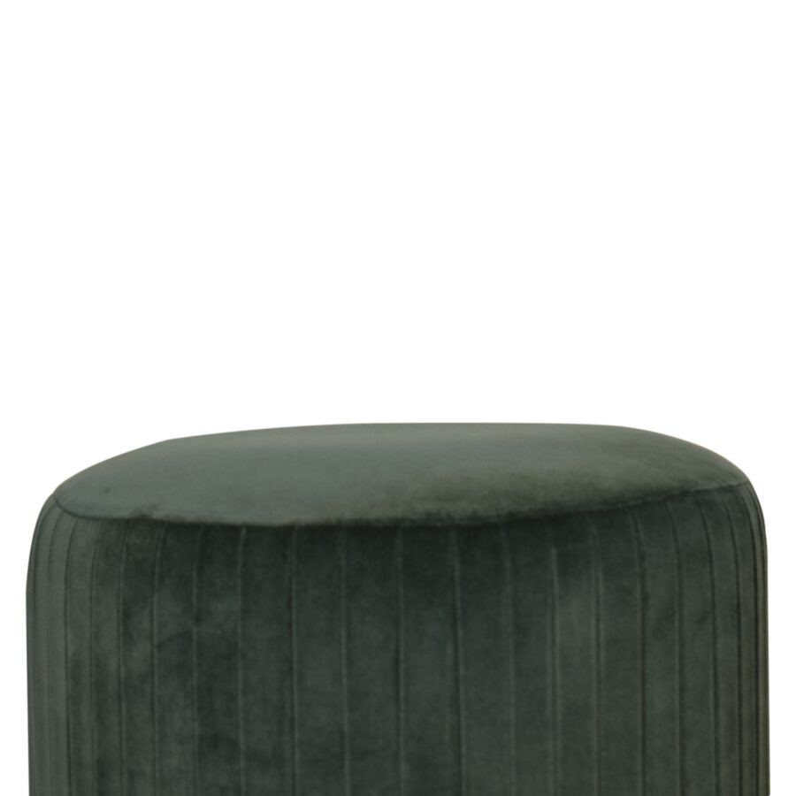 Pleated Footstool in Emerald Green Velvet with Gold Base