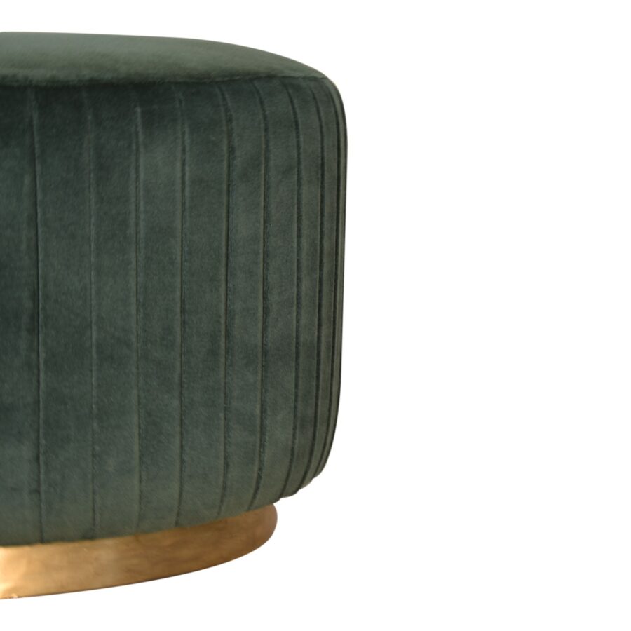 Pleated Footstool in Emerald Green Velvet with Gold Base