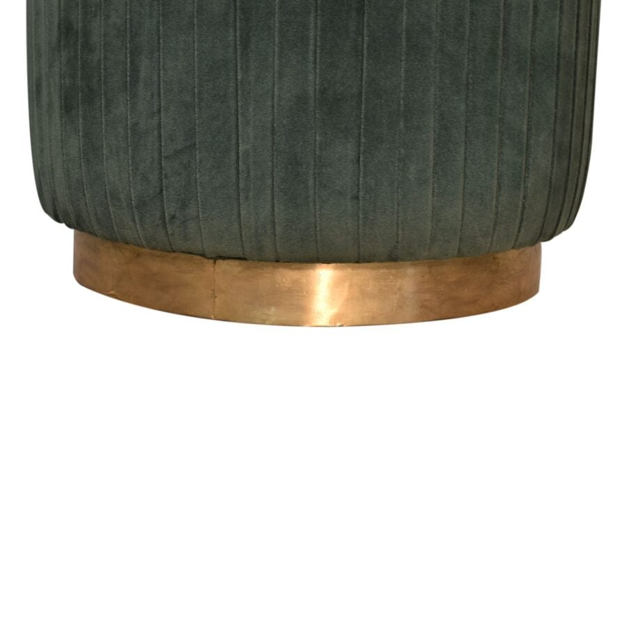 Pleated Footstool in Emerald Green Velvet with Gold Base