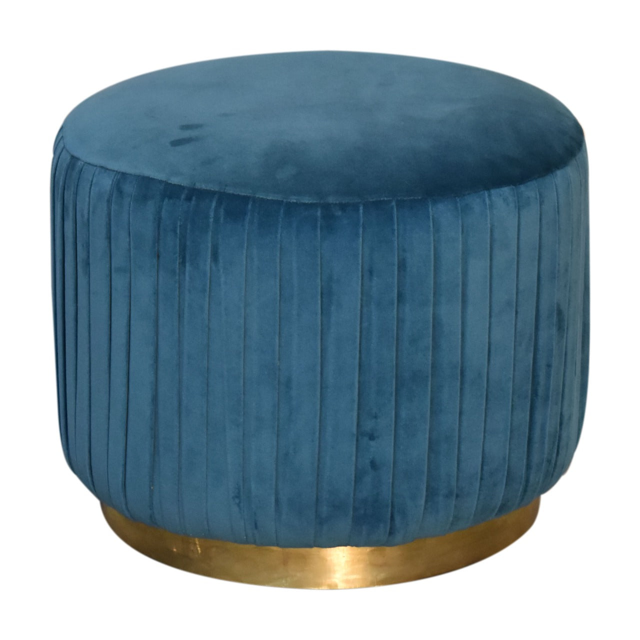 Pleated Footstool in Teal Velvet with Gold Base