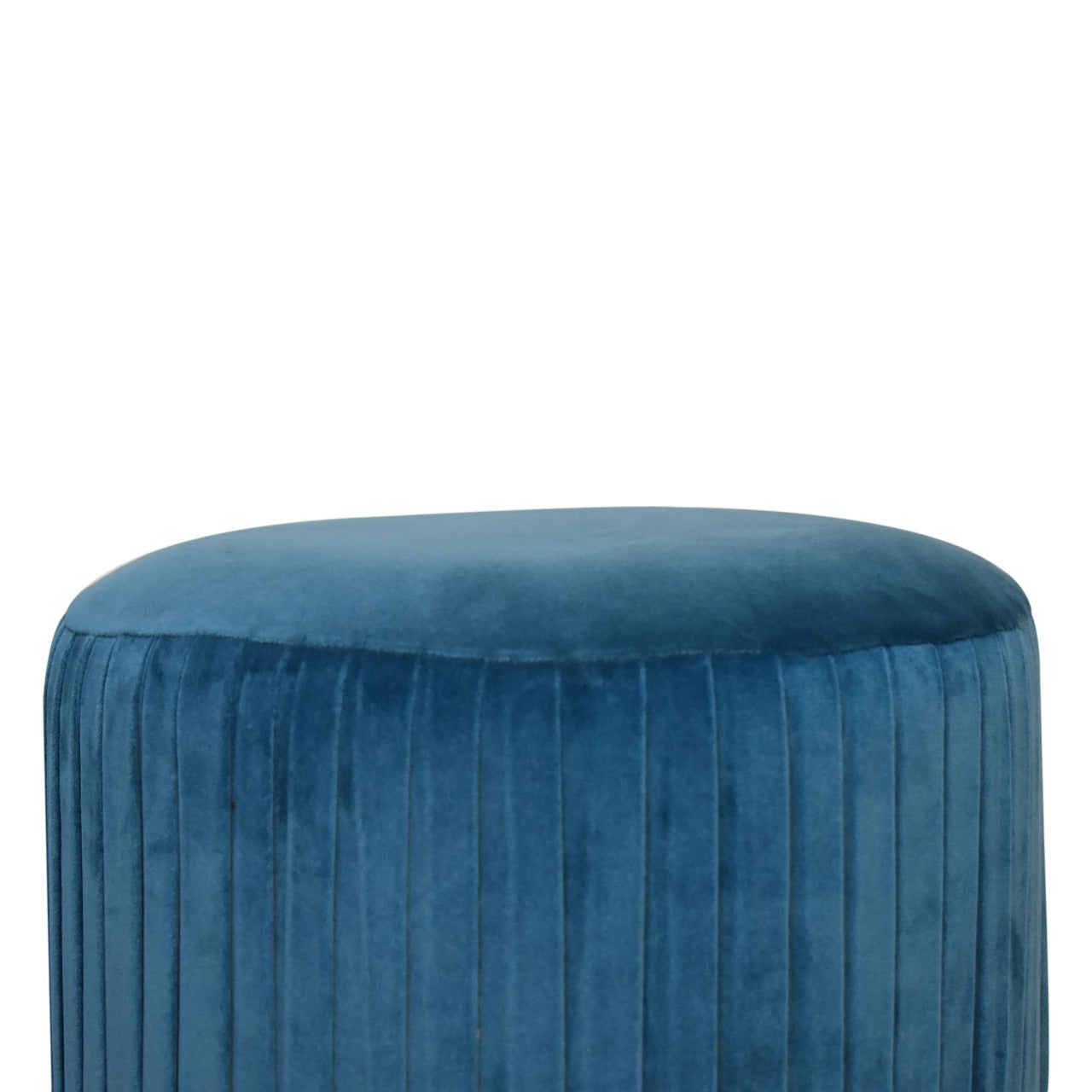 Pleated Footstool in Teal Velvet with Gold Base