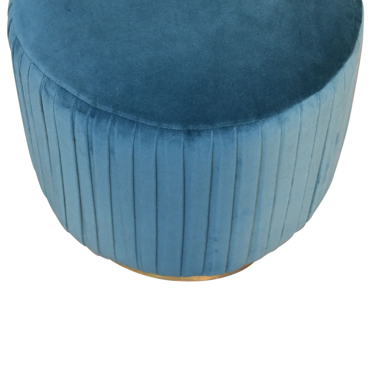 Pleated Footstool in Teal Velvet with Gold Base