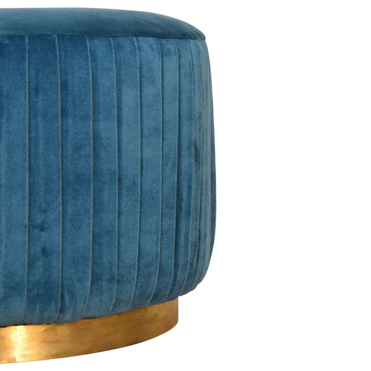 Pleated Footstool in Teal Velvet with Gold Base