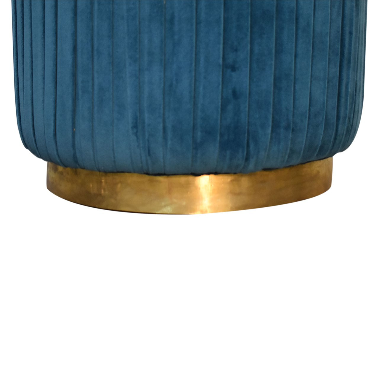 Pleated Footstool in Teal Velvet with Gold Base