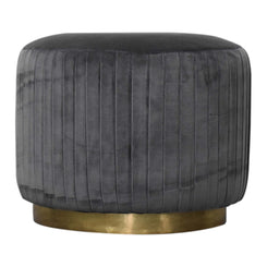 Pleated Footstool in Grey Velvet with Gold Base