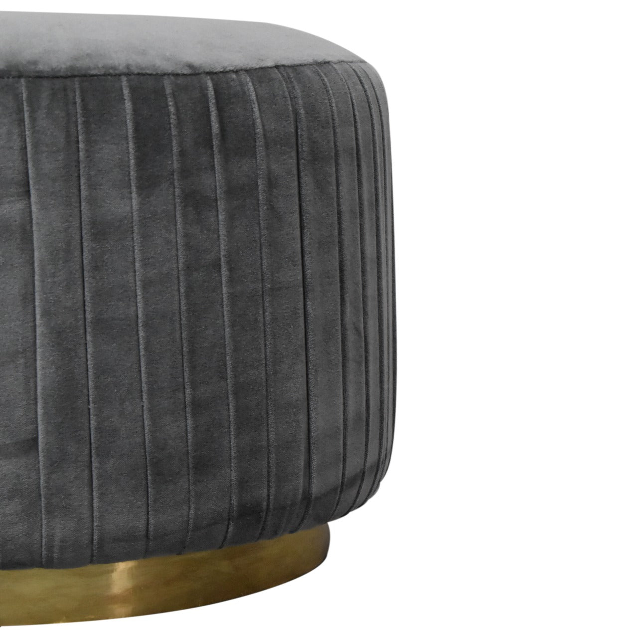 Pleated Footstool in Grey Velvet with Gold Base