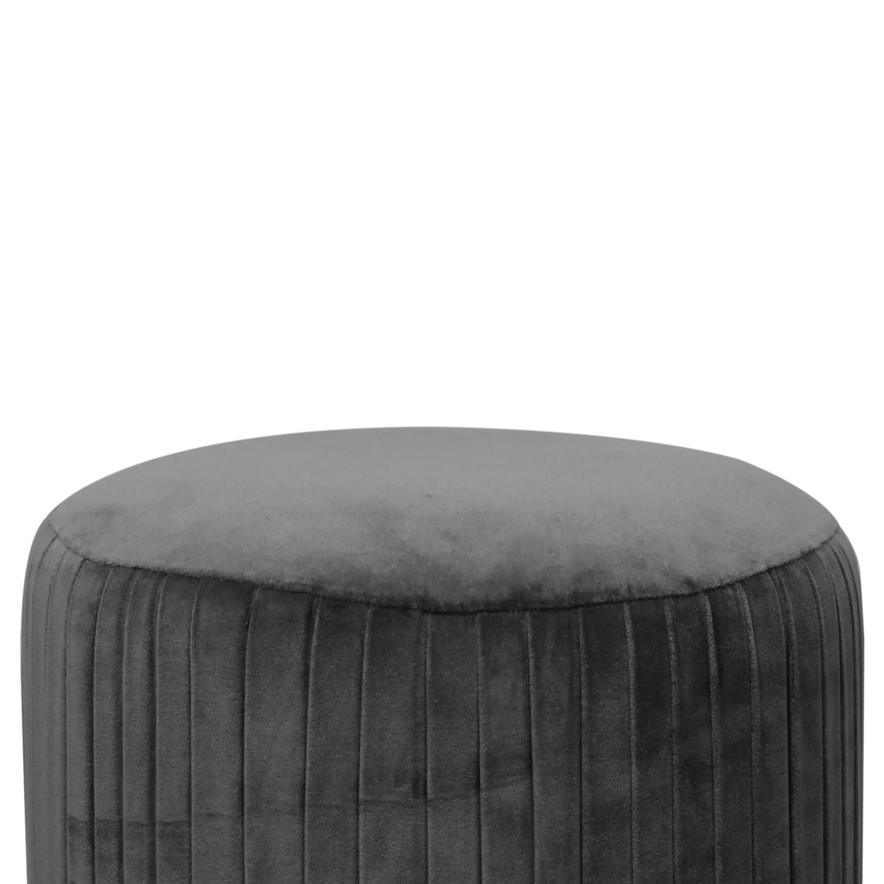 Pleated Footstool in Grey Velvet with Gold Base