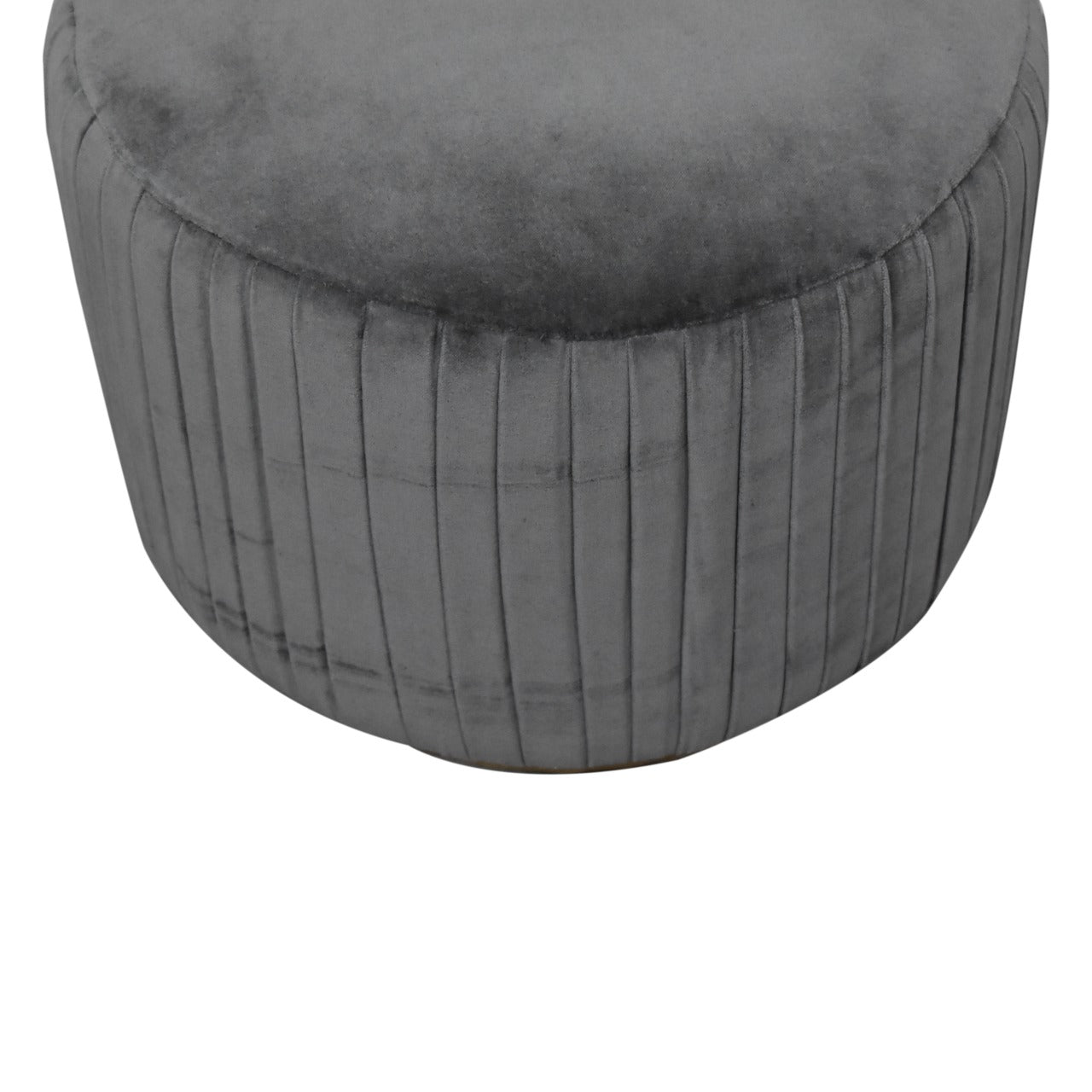 Pleated Footstool in Grey Velvet with Gold Base