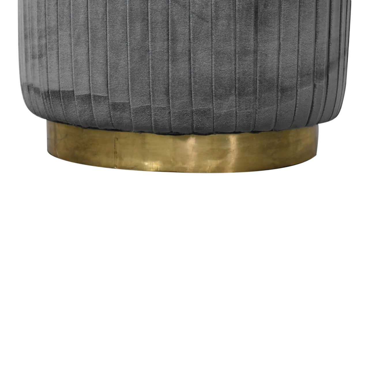 Pleated Footstool in Grey Velvet with Gold Base