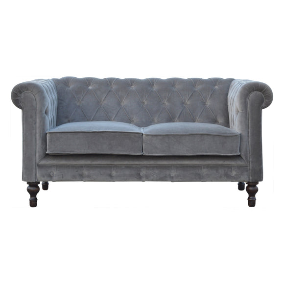 Chesterfield Grey Velvet Loveseat